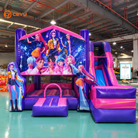 Château gonflable Ceyu Kpop avec panneau de fond imprimé à motifs de scène lumineuse et toboggan rose fluo pour location de fêtes pour jeunes