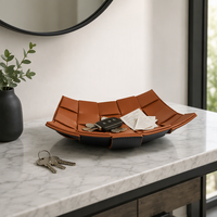 Plateau de rangement moderne et minimaliste en similicuir tressé, pliable et empilable, pour entrée, porte-clés et organisateur de télécommandes de bureau