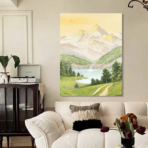 Peinture à l'huile de paysage peinte à la main, montagnes dorées, eaux claires, art texturé 3D pour décoration murale de salon - Product Image 4