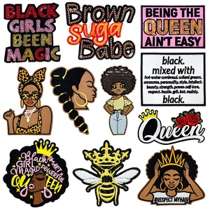 Black Girl Leopard Print Letters Afro Hairstyle Series Black Queen <strong>Sorority</strong> Patch Embroidered Iron-On Fabric Sticker for DIY - Product Image 2