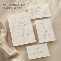Invitation de mariage bohème neutre personnalisée, impression florale délicate avec bordure festonnée de qualité supérieure