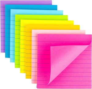8 Piece Set Lined Sticky Notes 4x4 Inches Bright Colored Stickers Strong Adhesive Magnetic Self-Adhesive <b>Memo</b> <b>Pads</b> 8 Colors - Product Image 1