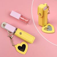 Porte-rouge à lèvres porte-clés en cuir PU avec miroir intégré – Étui à baume à lèvres avec miroir de maquillage – Vente chaude