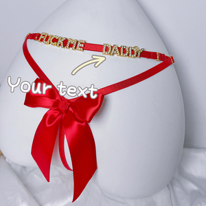 2025 Sexy a forma di cuore perizoma rosso con fiocco grande mutandine personalizzate con lettere di strass speciali da donna mutande regolabili con perizoma - Product Image 1