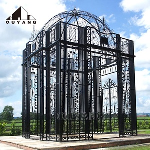 Pavillon de jardin de luxe de style occidental QUYANG, grand pavillon en fer forgé noir avec toit en dôme pour la décoration extérieure de villas - Product Image 2