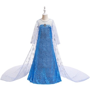 <span class=keywords><strong>Elsa</strong></span> da vestito da principessa congelato per ragazza modello di fiocco di neve lungo mantello festa di compleanno per bambini vestito - Product Image 1
