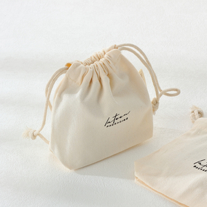Prix le plus bas : Sachet à cordon personnalisé en coton et lin avec ruban, pochette pour bijoux et cadeaux - Product Image 4