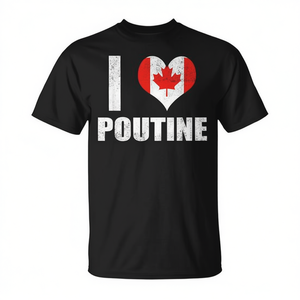 T-shirt I Love Poutine Canada nera, taglia unisex per adulti - Product Image 2