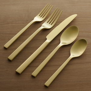 Juego de cubiertos de cuchillo dorado a granel, tenedor, cuchara, mango cuadrado de acero inoxidable, juego de cubiertos - Product Image 1