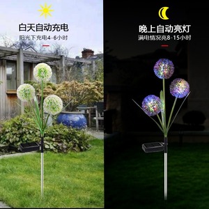 Luces solares de jardín con forma de diente de león, 3 cabezas LED, alimentadas por energía solar, impermeables, decorativas para exteriores, con estaca para jardín, patio. - Product Image 2