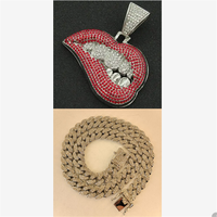 Chaîne cubaine large de 13 mm avec pendentif lèvres en alliage et strass rose style hip-hop