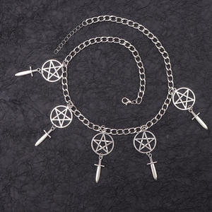 Collar con Colgante de Espada y Estrella de Cinco Puntas, Aleación de Zinc, Cadena Gótica para Clavícula, Colgantes con Temática de Oro Blanco, Multicapa - Product Image 3