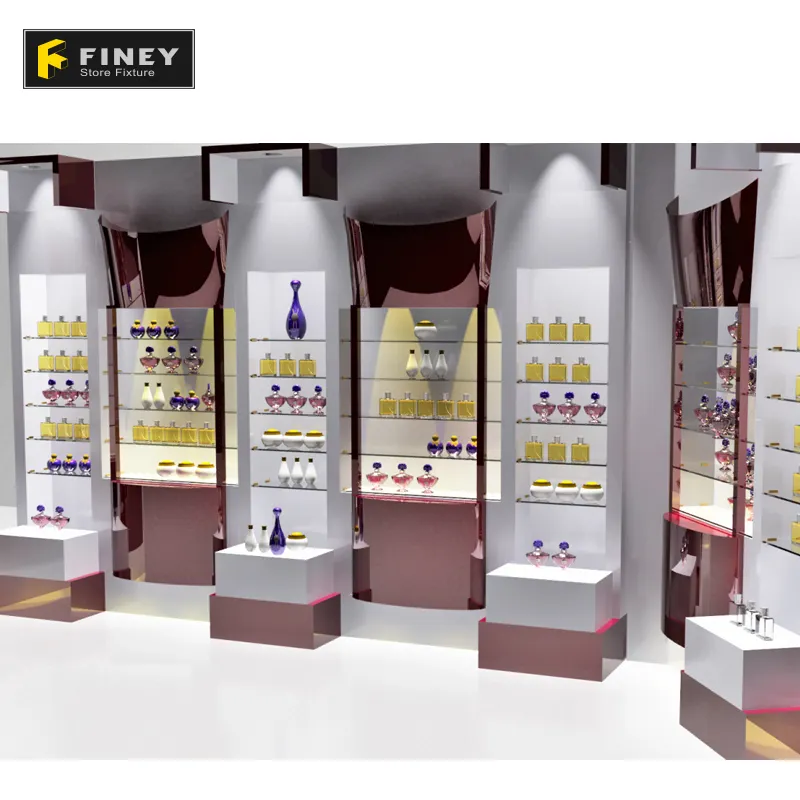 Customized Perfume Shop Fittings Retail Shop Display Rack Stand Furniture Perfume Store Display Shelf