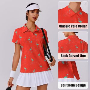 FOXA Polo de golf pour femme à manches courtes UPF 50+ imprimé flamant rose, haut de tennis athlétique à col avec 3 boutons - Product Image 5