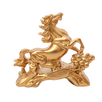 Statue de cheval au galop en résine dorée, sculpture de cheval en course Feng Shui chinois, décoration de bureau à domicile, ornement, cadeau