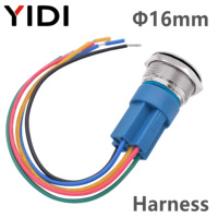 16mm IP67 방수 금속 푸시 버튼 스위치 플랫 하이 볼 헤드 링 LED 푸시 버튼 스위치 1NO1NC 순간 래칭 3A 250VAC
