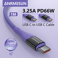 Câble tressé Anrmesun AC-169 Type-C vers Type-C 66W 3A à charge rapide avec fil en cuivre pur et adaptateur à lumière clignotante constante