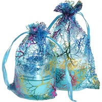 Sac en tulle cadeau doré corail coloré, emballage de Noël, petit sac, sac en organza à cordon, tissu chinois