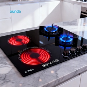 Xunda - Estufa <span class=keywords><strong>de</strong></span> Cocina Eléctrica <span class=keywords><strong>de</strong></span> 4 Quemadores, 2 <span class=keywords><strong>Placas</strong></span> Eléctricas y 2 <span class=keywords><strong>de</strong></span> <span class=keywords><strong>Gas</strong></span>, Ahorradora <span class=keywords><strong>de</strong></span> Energía - Product Image 1