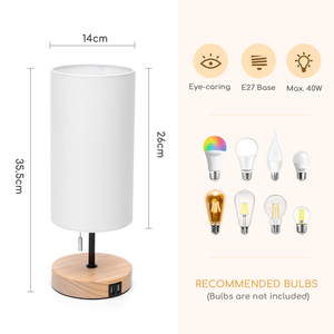 Aigostar lampada da tavolo nordica minimalista con 2 porte di ricarica USB lampade da comodino con interruttore a tirante Base in legno ABS corpo paralume in metallo - Product Image 6