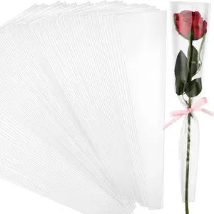 Único Rose manga buquê sacos plástico único flor embrulho rosa embalagens para o dia das mães casamento aniversário dia dos namorados