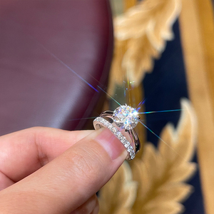 Anillo de Boda de Cuatro Garras <span class=keywords><strong>para</strong></span> Mujer con Moissanita de 8mm y 2ct y 2mm, Conjunto de Joyería de Moda con Engaste de Garras <span class=keywords><strong>para</strong></span> Parejas Recién Casadas, Venta Caliente - Product Image 6
