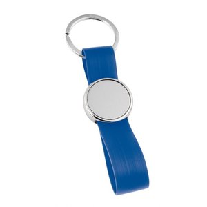 Porte-clés en PVC bleu à motif rayé avec plaque, accessoire durable et élégant - Product Image 1