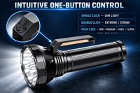 Lampe torche solaire W5220-2, charge par panneau solaire, LED, corps noir, version longue, finition lisse, IP54, autonomie 1-4h, 1000lm, 32000mAh