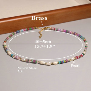 Collana da Donna Trendy Placcata Oro <span class=keywords><strong>con</strong></span> Perle Imitazione Giada e Perle Barocche, Set Gioielli <span class=keywords><strong>con</strong></span> Ciondolo a Abaco e Perline Delicate - Product Image 3