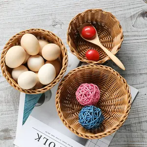 Cesta redonda de vime para armazenamento de presentes, cesta grande de vime para piquenique em rattan, novidade em tecido