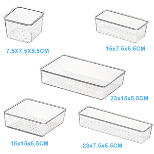 Venta al por mayor de organizadores de cajones de escritorio de oficina, juego de bandejas divisoras, cajas de cajones de tocador de baño de plástico transparente, contenedor de cajones de maquillaje - Product Image 5
