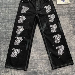 DENIMGUYS Pantalons en denim personnalisés avec strass, déchirés, tendance, style streetwear, peinture blanche, pantalons amples pour hommes, taille plus - Product Image 4