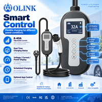 Chargeur EV portable OLINK jusqu'à 22 kW 32 A avec câble de 1/3 phase, type 2, affichage LED et option application pour la recharge à domicile