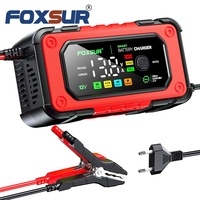 Cargador de Batería de Coche FOXSUR 12V 7A, Mantenedor de Batería Digital, Carga Rápida Inteligente para Baterías de Gel de Calcio, AGM y Plomo-Ácido