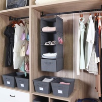 Organisateur de placard suspendu pliable 4 niveaux en non-tissé avec poches en maille, 2 tiroirs et 2 cintres métalliques – Sac de rangement pour armoire (vente directe usine)