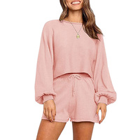 Vente directe usine – Ensemble pull court et short en maille unie pour femme – Couleur unie