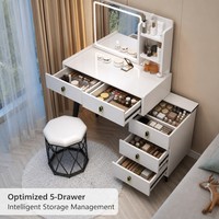 Ensemble de coiffeuse moderne et personnalisable en bois blanc avec miroir éclairé et tiroirs de rangement, mobilier de chambre d'hôtel