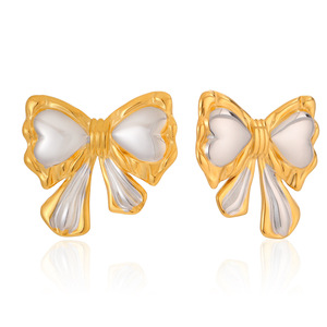 Bowknot <b>Stud</b> <b>Earrings</b> Stainless Steel Color Block Design For Women Everyday Wear Jewelry - Product Image 5