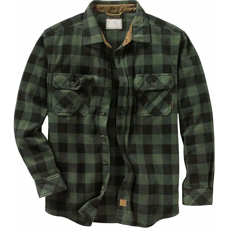 Custom New Fashion Heavyweight 100% Polyester Long Sleeve Button Up Pocket Insert Scoop Bottom Men Flannel Shirt