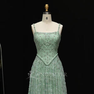 <span class=keywords><strong>Robe</strong></span> de Soirée Arabe de Luxe <span class=keywords><strong>Vert</strong></span> <span class=keywords><strong>Sauge</strong></span> Perlée pour Mariage Élégant Bretelles Fines Lsz123 - Product Image 3