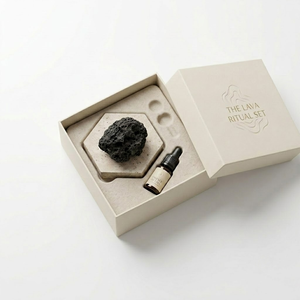 Diffuseur d'huiles essentielles en pierre de lave naturelle minimaliste nordique avec plateau hexagonal en travertin, diffuseur d'air en pierre volcanique - Product Image 3