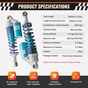 Amortisseurs arrière pour moto ZCLH 12,6 pouces 320 mm pour Suzuki Kawasaki Yamaha ATV Go Kart <span class=keywords><strong>Quad</strong></span> Bleu Argent - Product Image 5