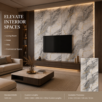 Panneau mural en PVC brillant effet marbre craquelé blanc, gris et or MORLENX pour la décoration intérieure d'hôtels et de villas
