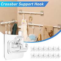 Support de tringle auto-adhésif sans perçage, transparent, à fixation murale par ressort pour salle de bain, chambre et support de tringle à rideau