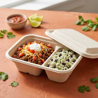 Boîte à lunch rectangulaire en pulpe de canne à sucre biodégradable jetable de 1500 ml, résistante à l'eau, pour aliments profonds