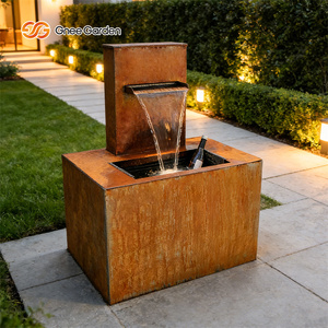Fontaine cascade rectangulaire en acier Corten Gnee Garden, ornement de jardin extérieur, finition naturelle, style moderne, autoportante - Product Image 1
