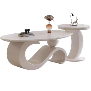 Mesa de Centro Ovalada de Lujo Italiana Moderna de Losa de Piedra y Mesa Auxiliar Combinación Estilo Nuevo Minimalista para Sala Pequeña de <span class=keywords><strong>Metal</strong></span> - Product Image 5