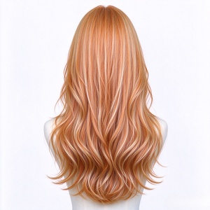 วิกผมมนุษย์แบบยาวเป็นชั้นๆ สีส้มขิง พร้อมหน้าม้าทรงกรอบหน้า - Product Image 4