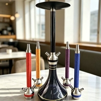 HookahLuxury 70cm en métal avec finition miroir, tige remplaçable et coffret cadeau, motif fibre de carbone, chicha