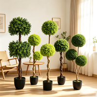 Tanaman Topiary Boxwood Plastik Buatan Dua Daun Hijau dalam Pot, untuk Dekorasi Dalam & Luar Ruangan, Wisuda, Villa, Hotel, Lanskap